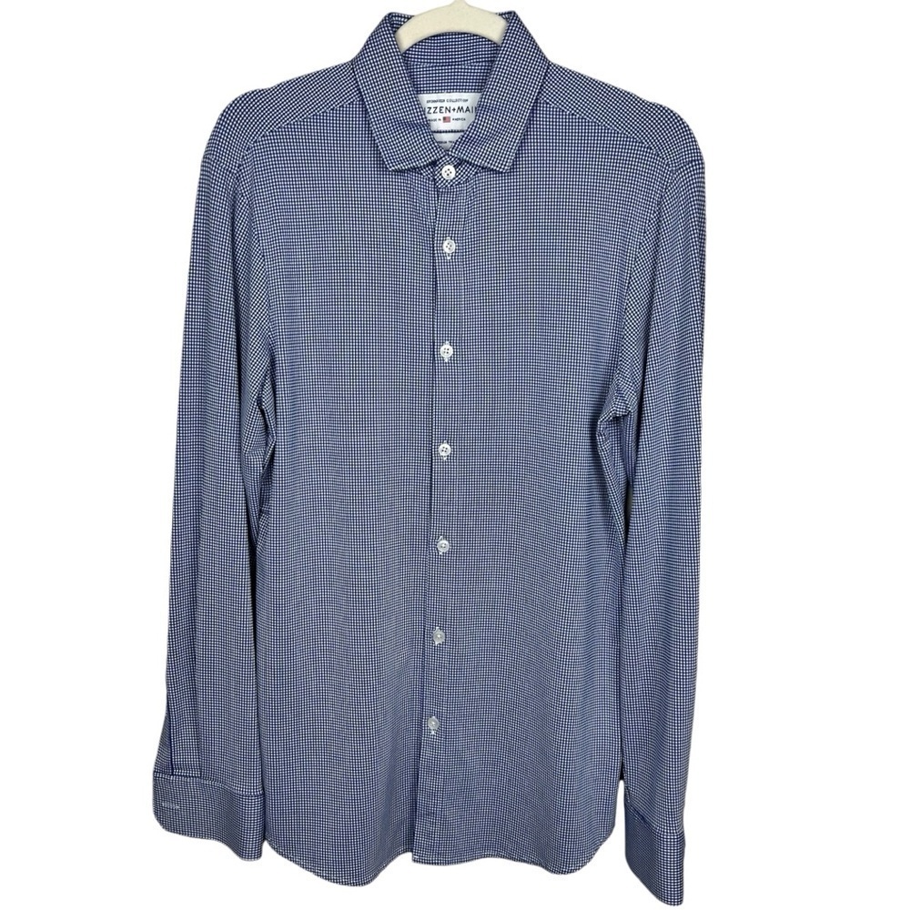 Mizzen+Main Spinnaker Collection Shirt Men's M Blue White Check Trim Fit